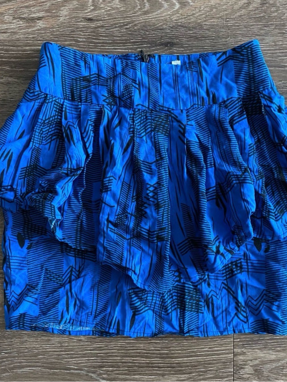 Ecote Blue Mini Skirt with Black Geometric Print